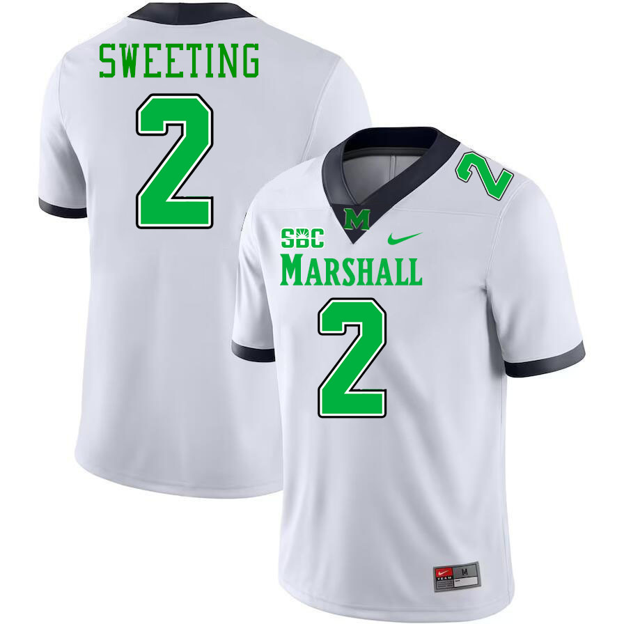 Marshall Thundering Herd #2 Darrell Sweeting College Football Jerseys Stitched-White Marshall Thundering Herd #2 Darrell Sweeting College Football Jerseys Stitched-White